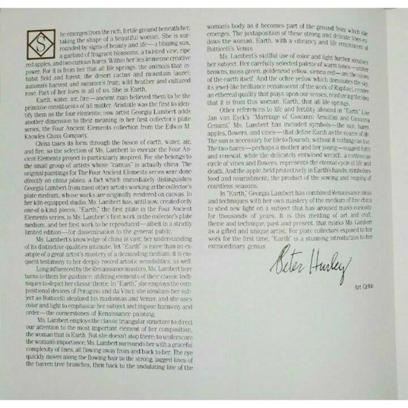 Vintage The Four Ancient Elements Collectible Plate (Earth) By Georgia Lambert - Picture 8 of 10